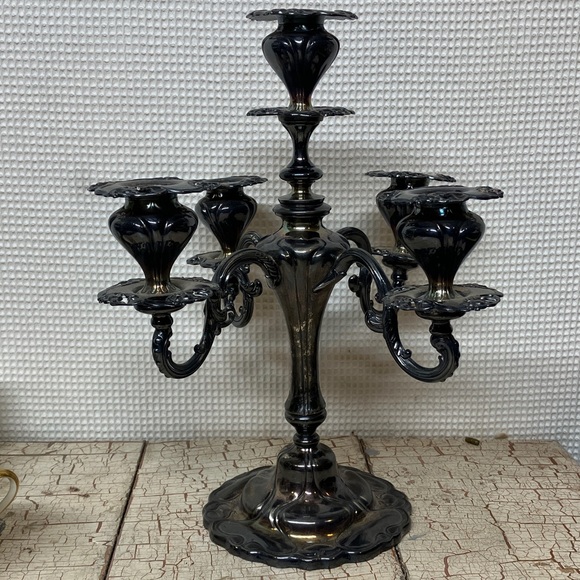 Five candle silver candelabra